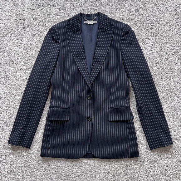 Stella McCartney Other - Stella McCartney Pinstripe Suit Blazer Womens 38 Blue Wool Lined Two Button